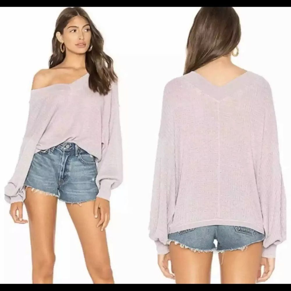 Free People We The Free South Side WaffleThermal Lilac Off the Shoulder Top